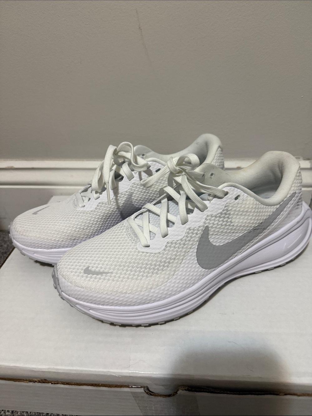 Nike White and Light Gray Women's Running Sneakers